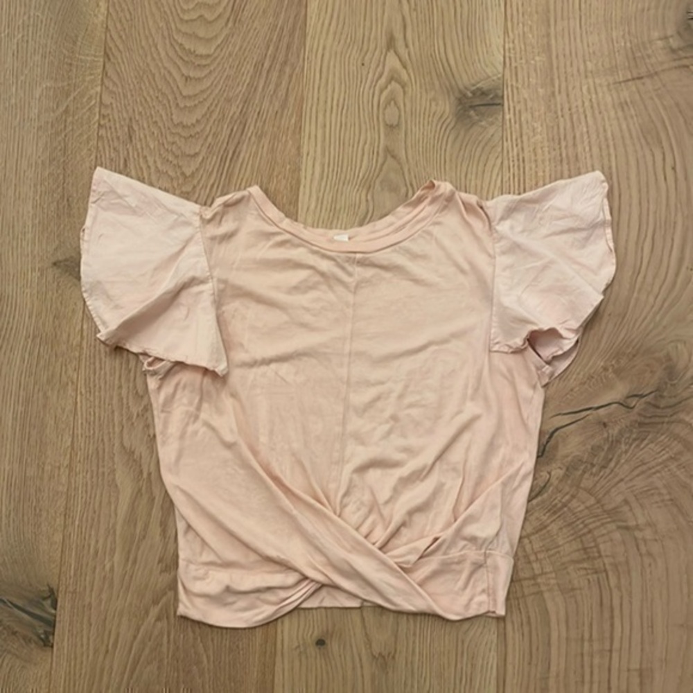 Girls Peach Ruffle Sleeve Twist Front Top Size M